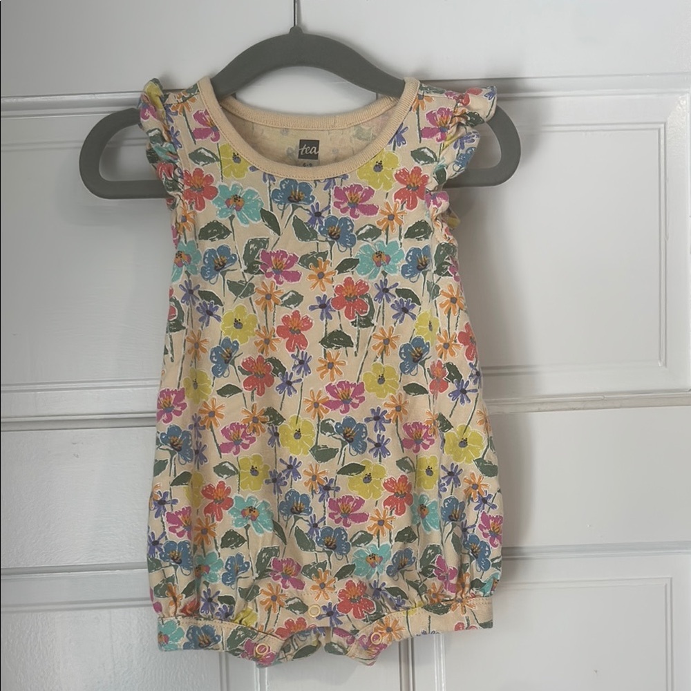 Tea Collection Cream and Red Bodysuit with Floral Design